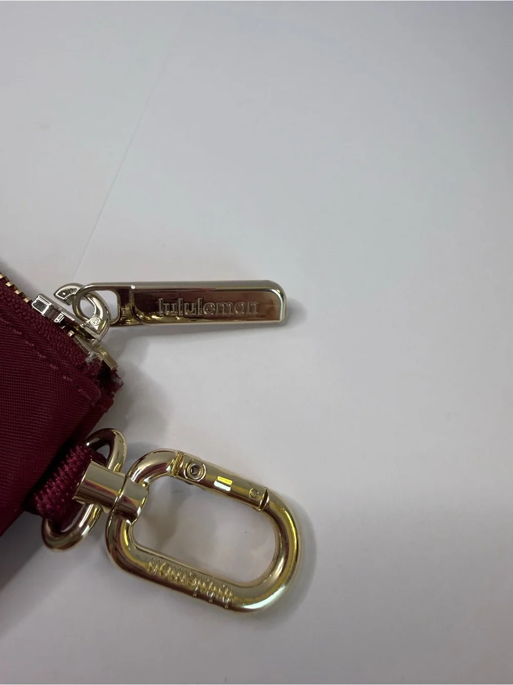Lululemon Burgundy Zip Coin Pouch Keychain Wallet Gold Hardware